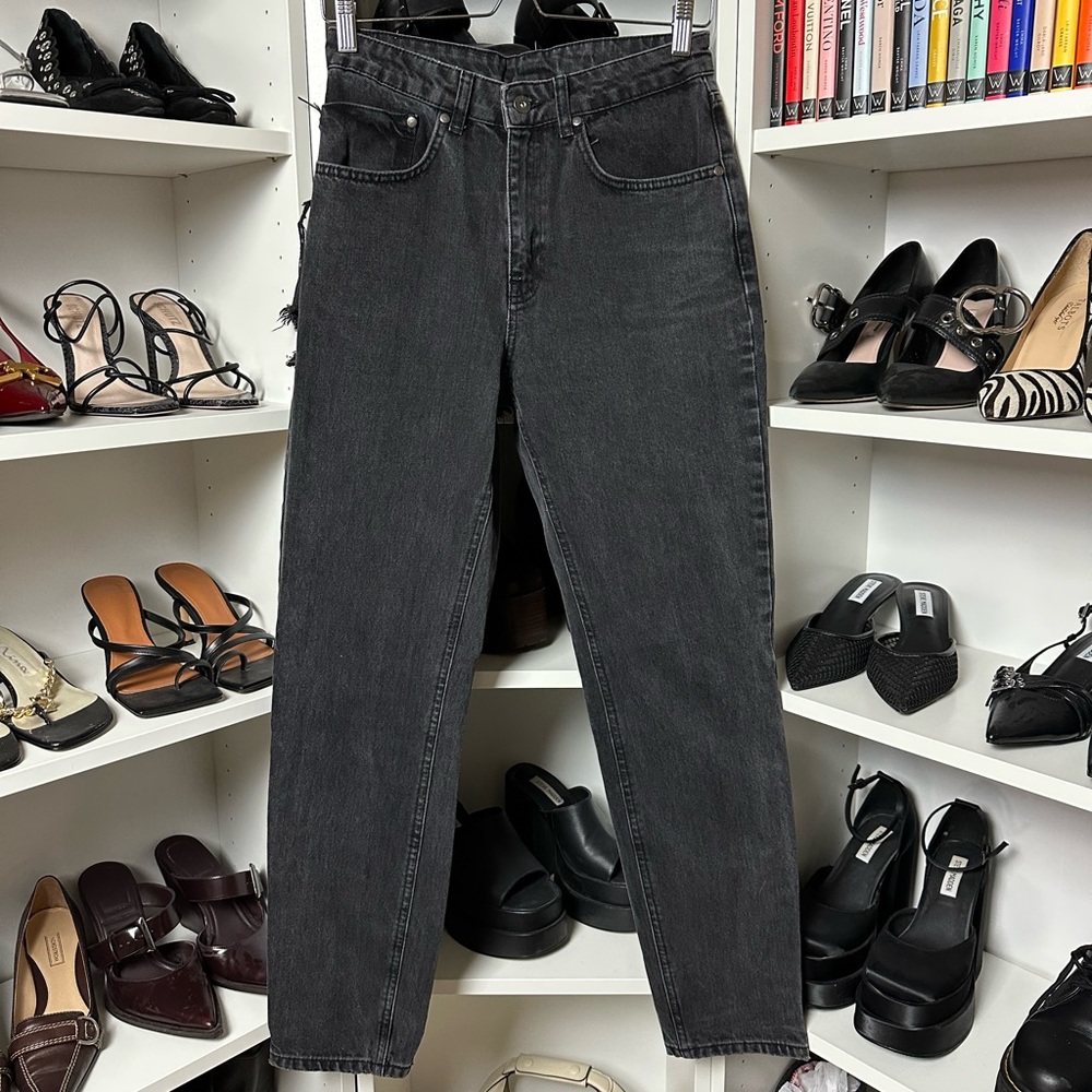 Ragged Jeans Black Straight Leg Jeans with Ripped Look